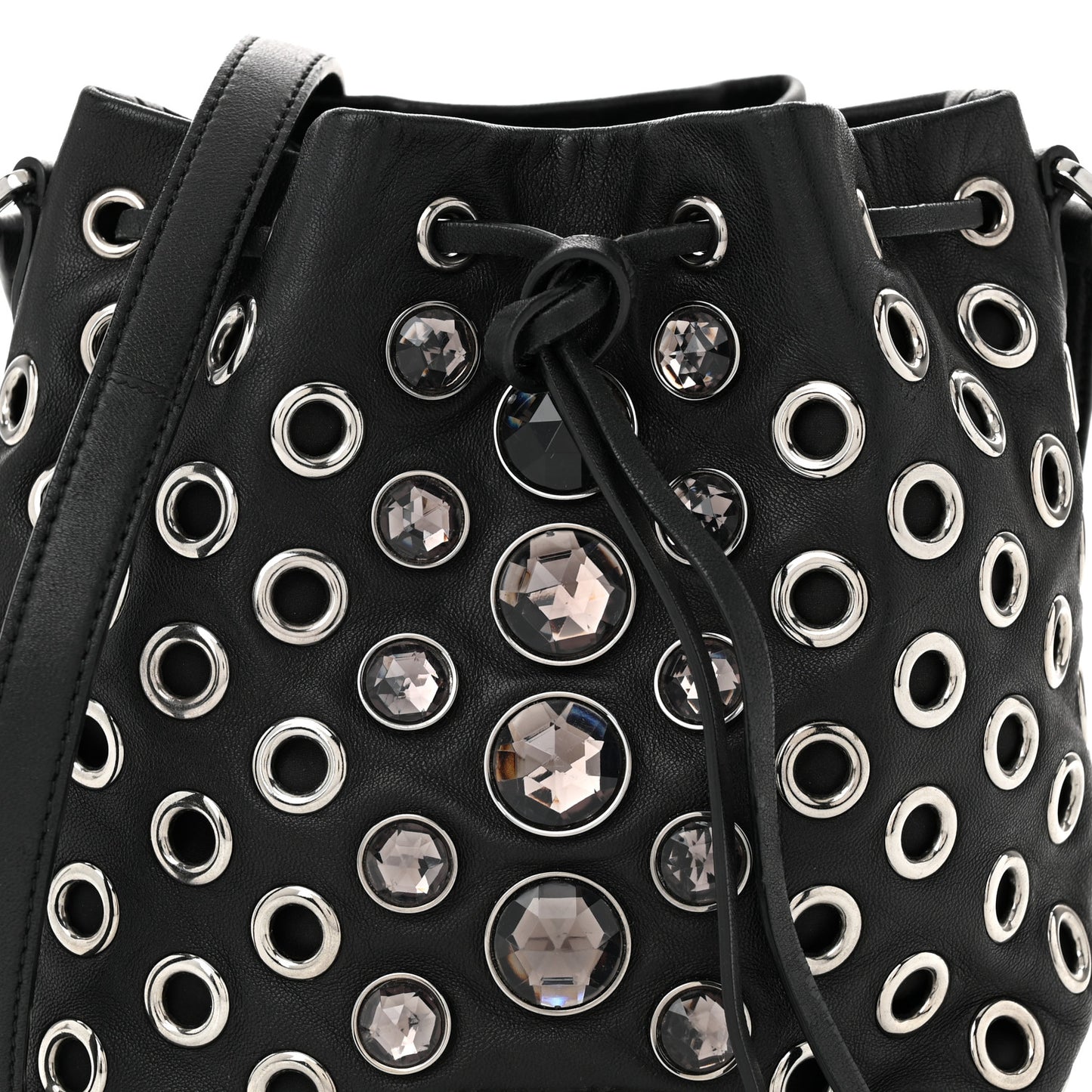 Nappa Jeweled Grommet Starlight Bucket Bag Black