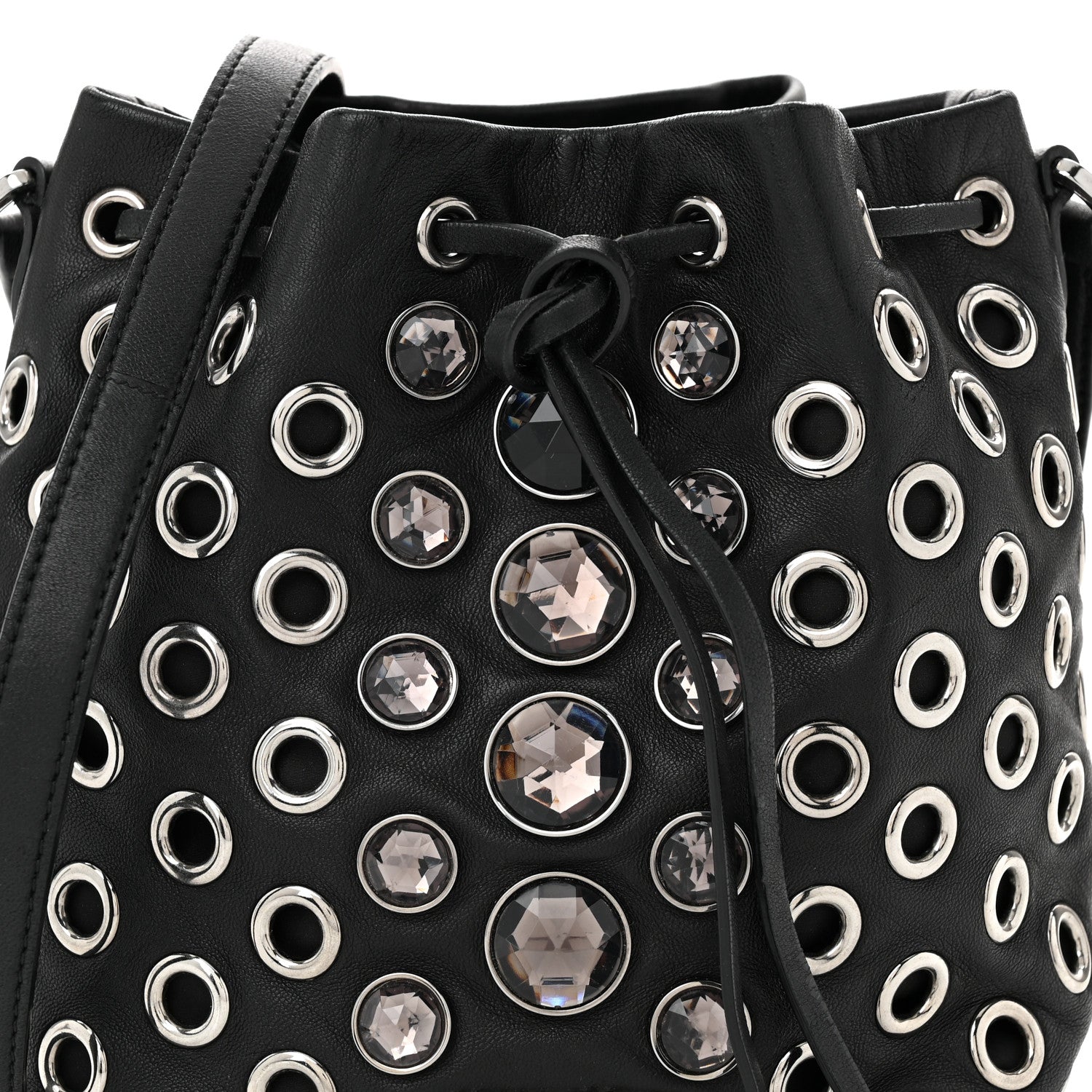 Miu Miu Nappa Jeweled Grommet Starlight Bucket Bag Black 7 of 10