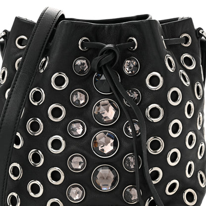 Miu Miu Nappa Jeweled Grommet Starlight Bucket Bag Black 7 of 10