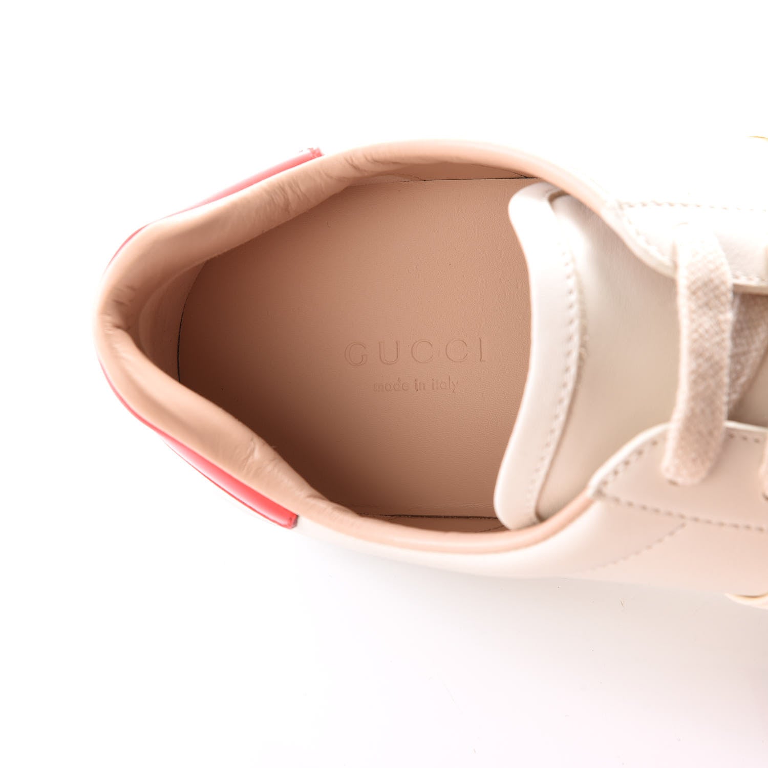 Gucci Calfskin Stripe Womens New Ace Sneakers 38.5 New Mystic White Ecru Red Flame 7 of 9