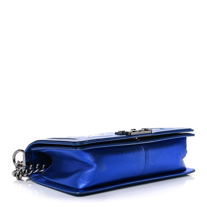 Chanel Metallic Patent Quilted Medium Boy Flap Blue 4 of 13
