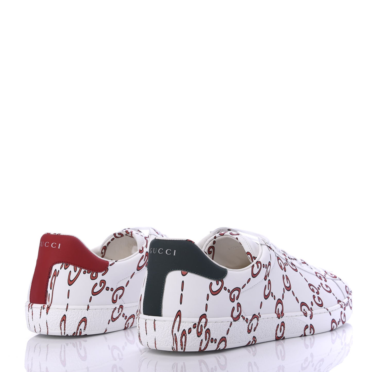 Calfskin GucciGhost Print Mens Ace Sneakers 13 White Hibiscus Red