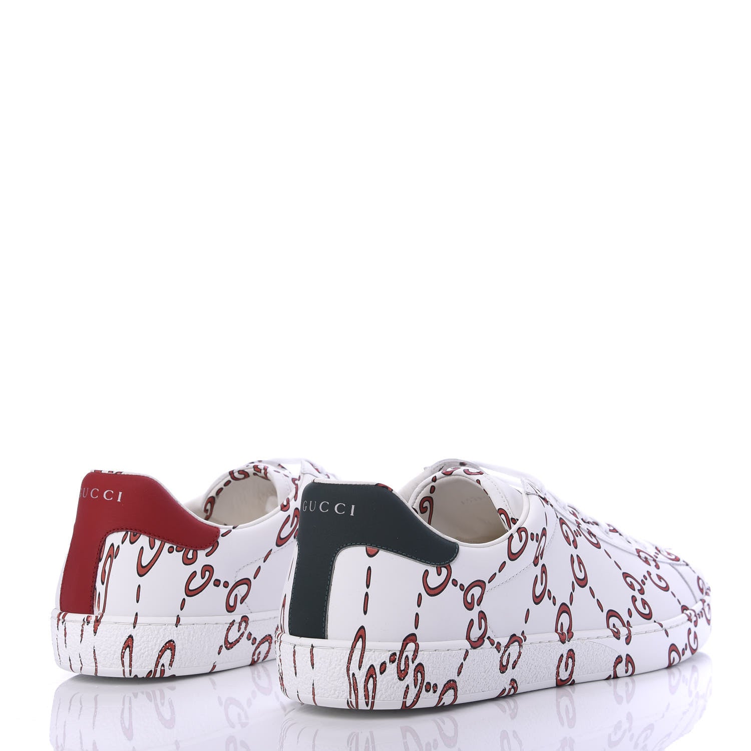Gucci Calfskin GucciGhost Print Mens Ace Sneakers 13 White Hibiscus Red 4 of 10