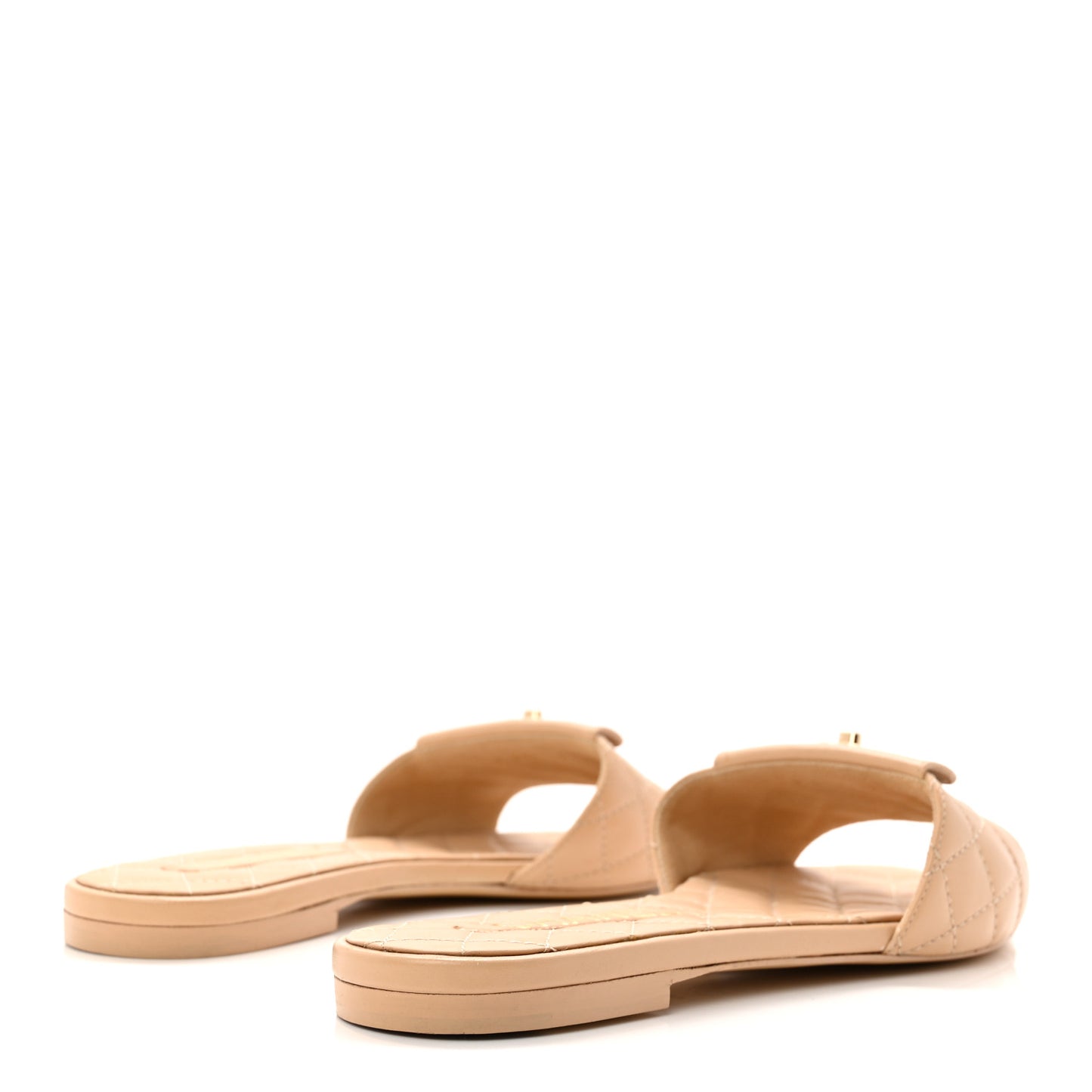 Lambskin Quilted CC Turnlock Sandals 38.5 Beige
