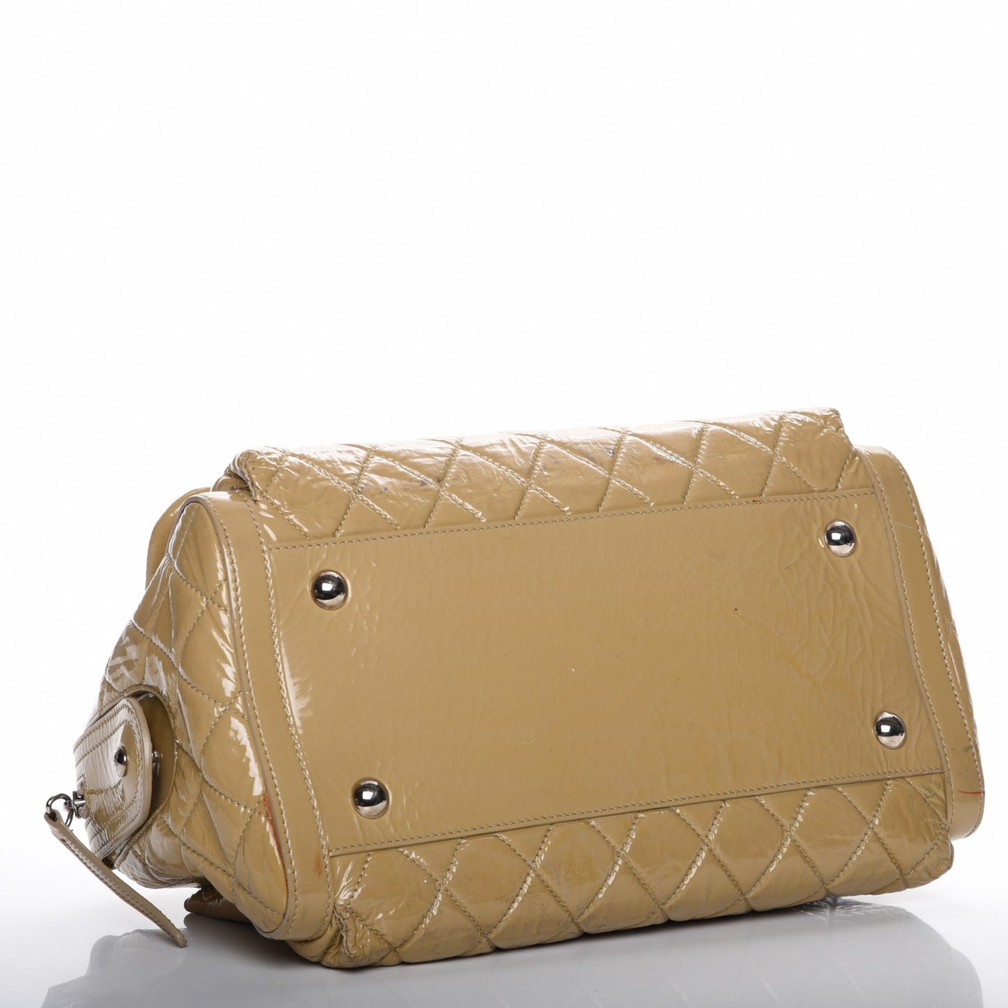 Patent Quilted Day Glo Flap Bag Beige