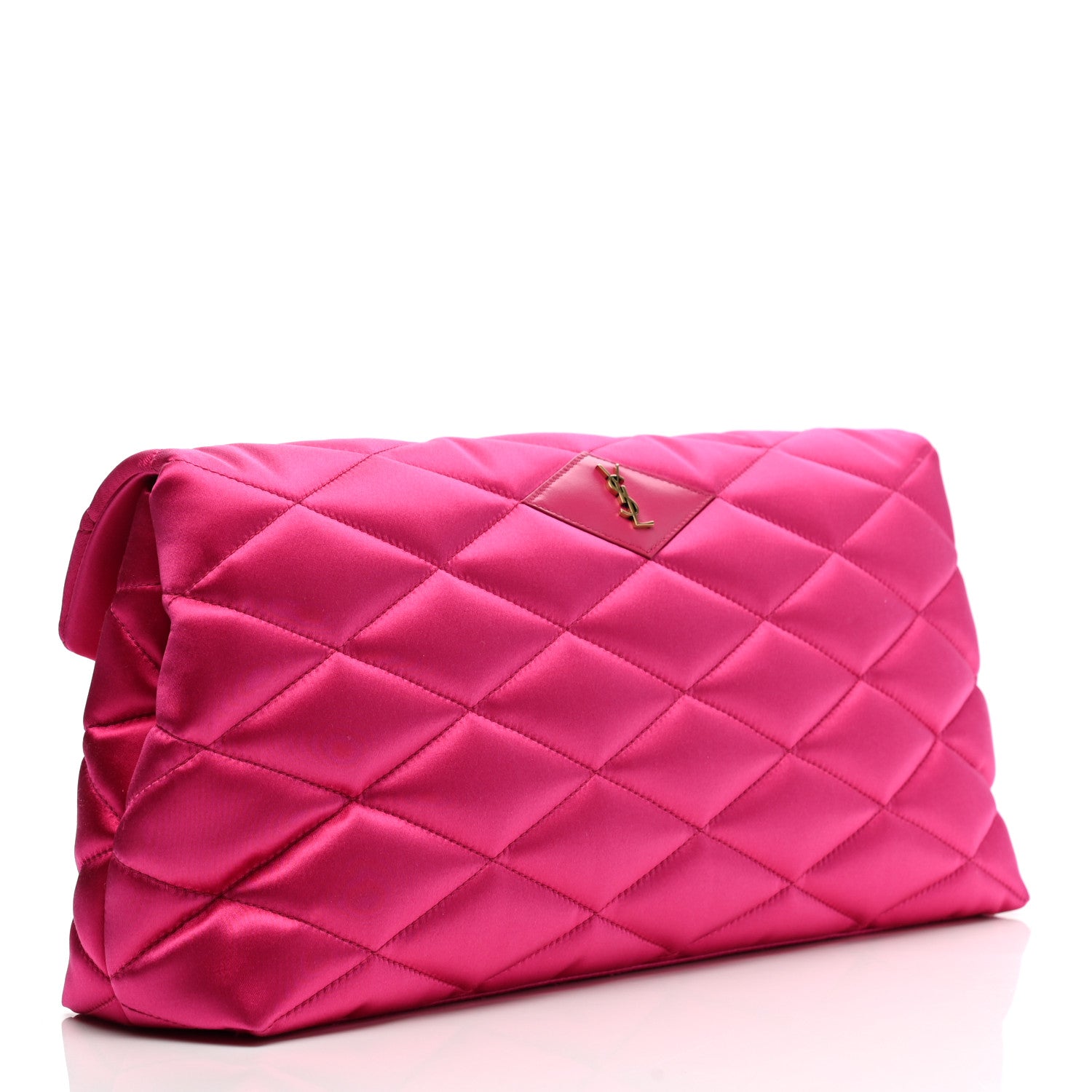 Saint Laurent Satin Quilted Sade Puffer Envelope Clutch Bubblegum 3 of 7