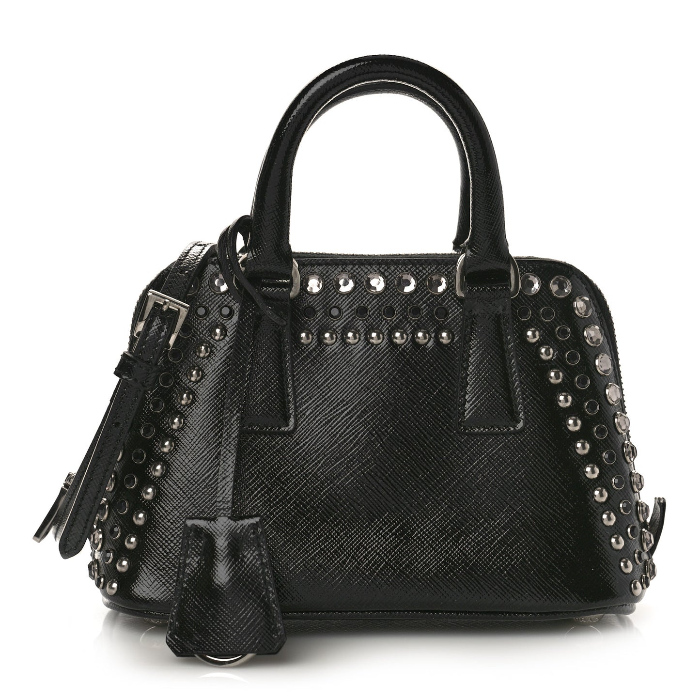 Saffiano Vernice Crystal Studded Mini Promenade Tote Black
