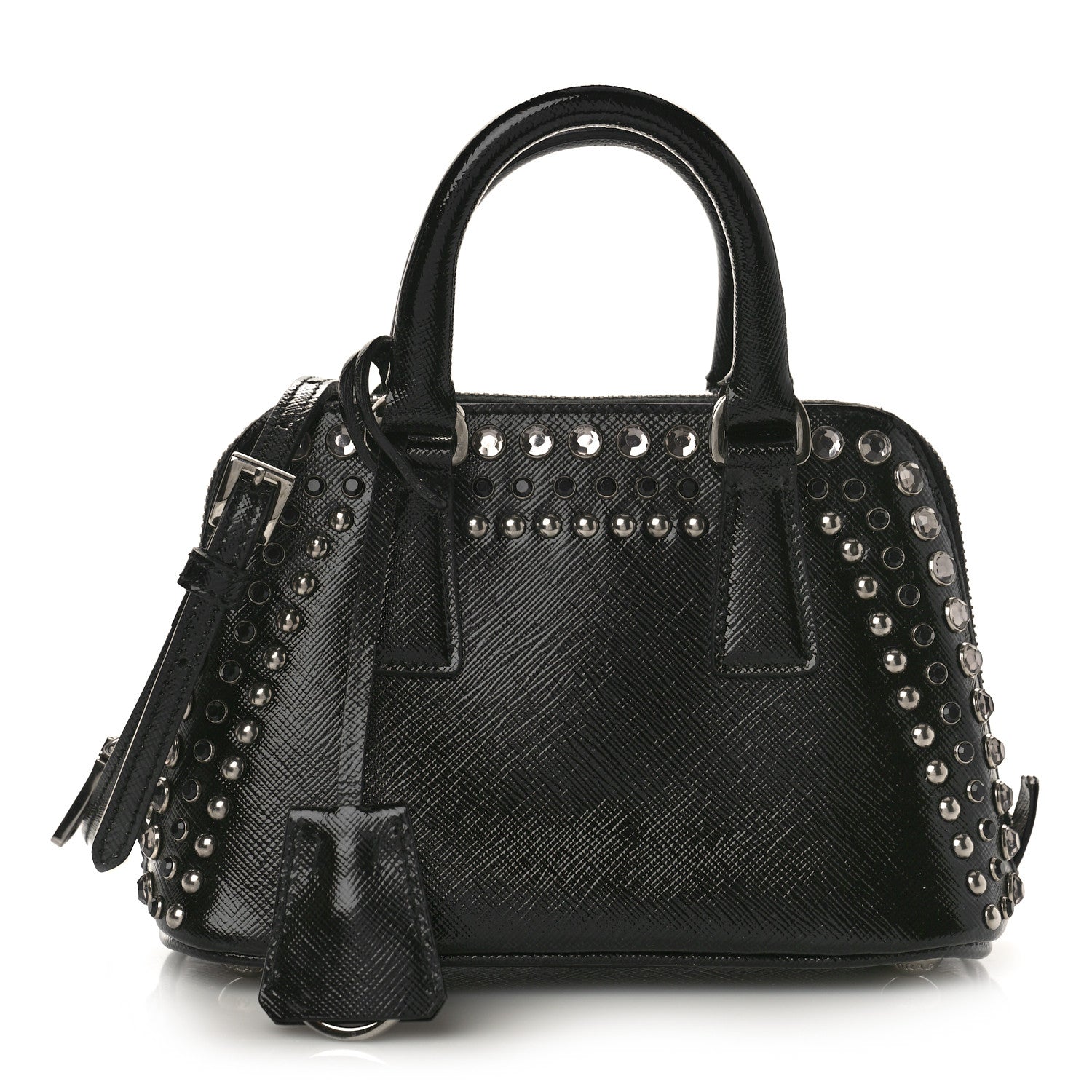 Prada Saffiano Vernice Crystal Studded Mini Promenade Tote Black 1 of 9