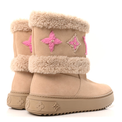Louis Vuitton Suede Calfskin Shearling Snowdrop Flat Ankle Boot 37 Beige 5 of 10