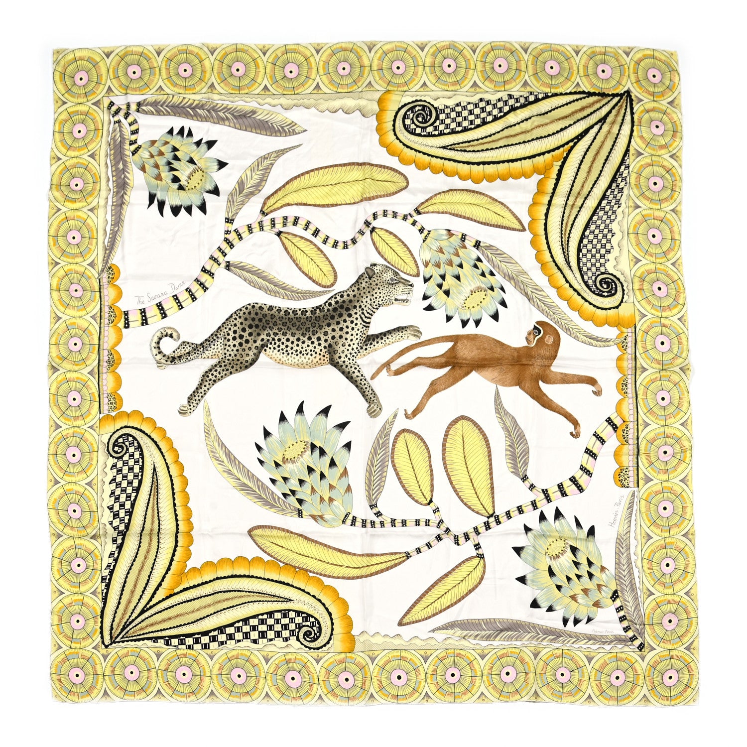 Hermes Silk The Savana Dance Wash 140 Scarf White Jaune Soufre 1 of 7