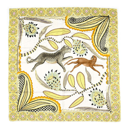 Hermes Silk The Savana Dance Wash 140 Scarf White Jaune Soufre 1 of 7