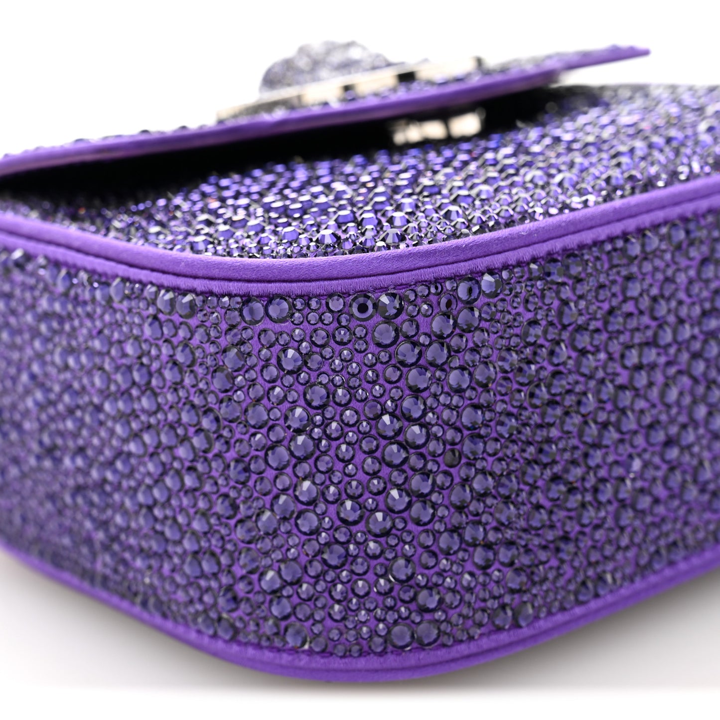 Satin Crystal Studded Mini La Medusa Bag Purple
