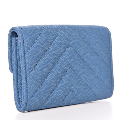 Chanel Caviar Chevron Quilted Card Holder Blue 3 of 9