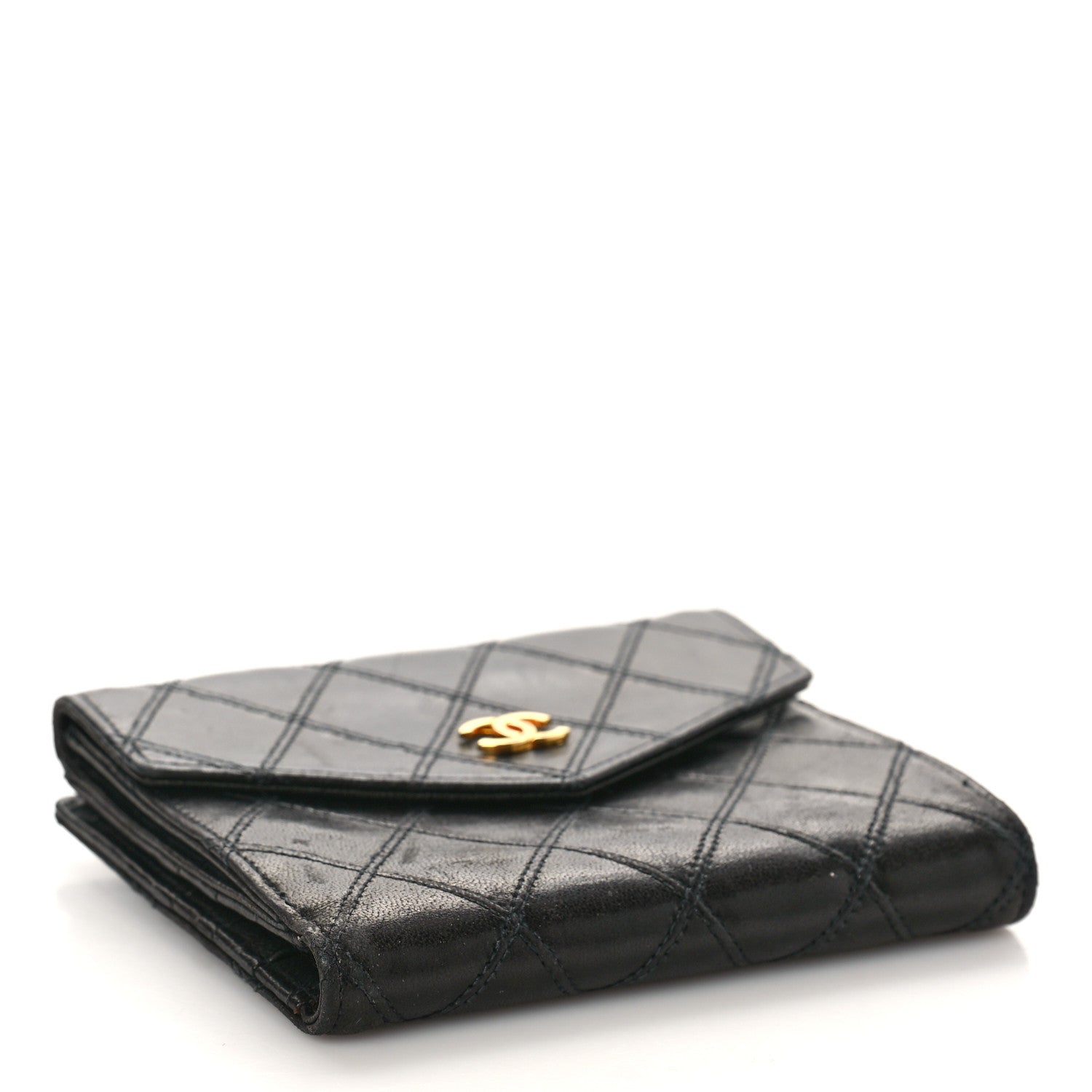 Chanel Calfskin Diamond Stitched Compact Wallet Black 4 of 12