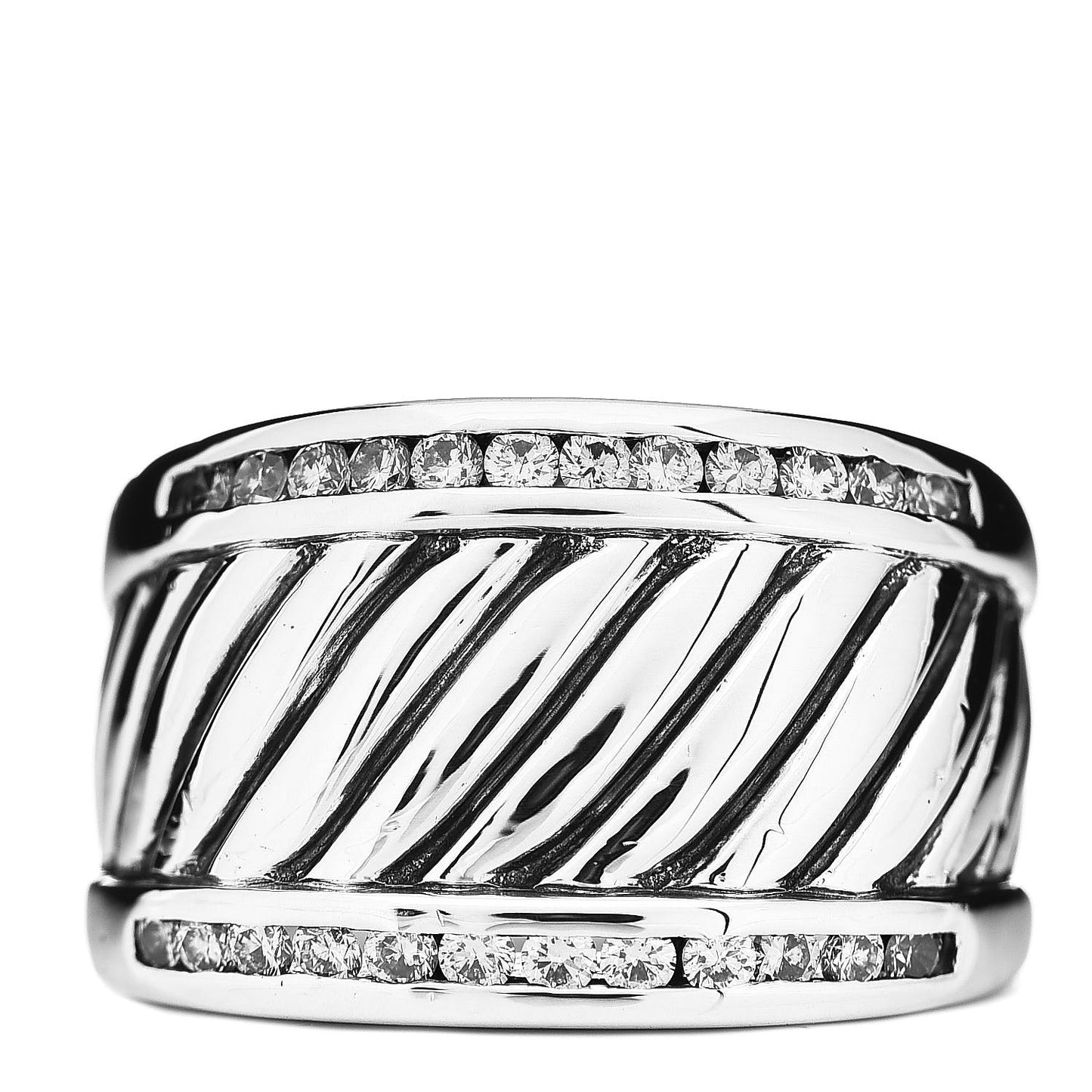 Sterling Silver Diamond Cable Cigar Band Ring 54 6.75
