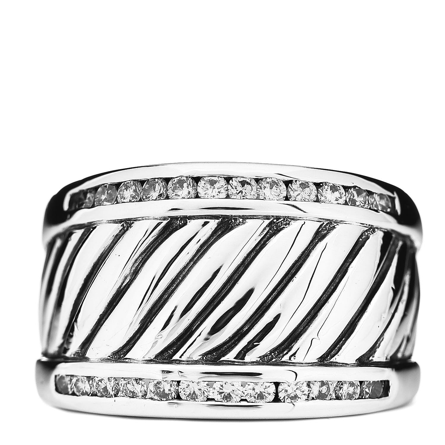 David Yurman Sterling Silver Diamond Cable Cigar Band Ring 54 6.75 1 of 6