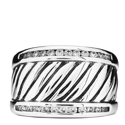 David Yurman Sterling Silver Diamond Cable Cigar Band Ring 54 6.75 1 of 6
