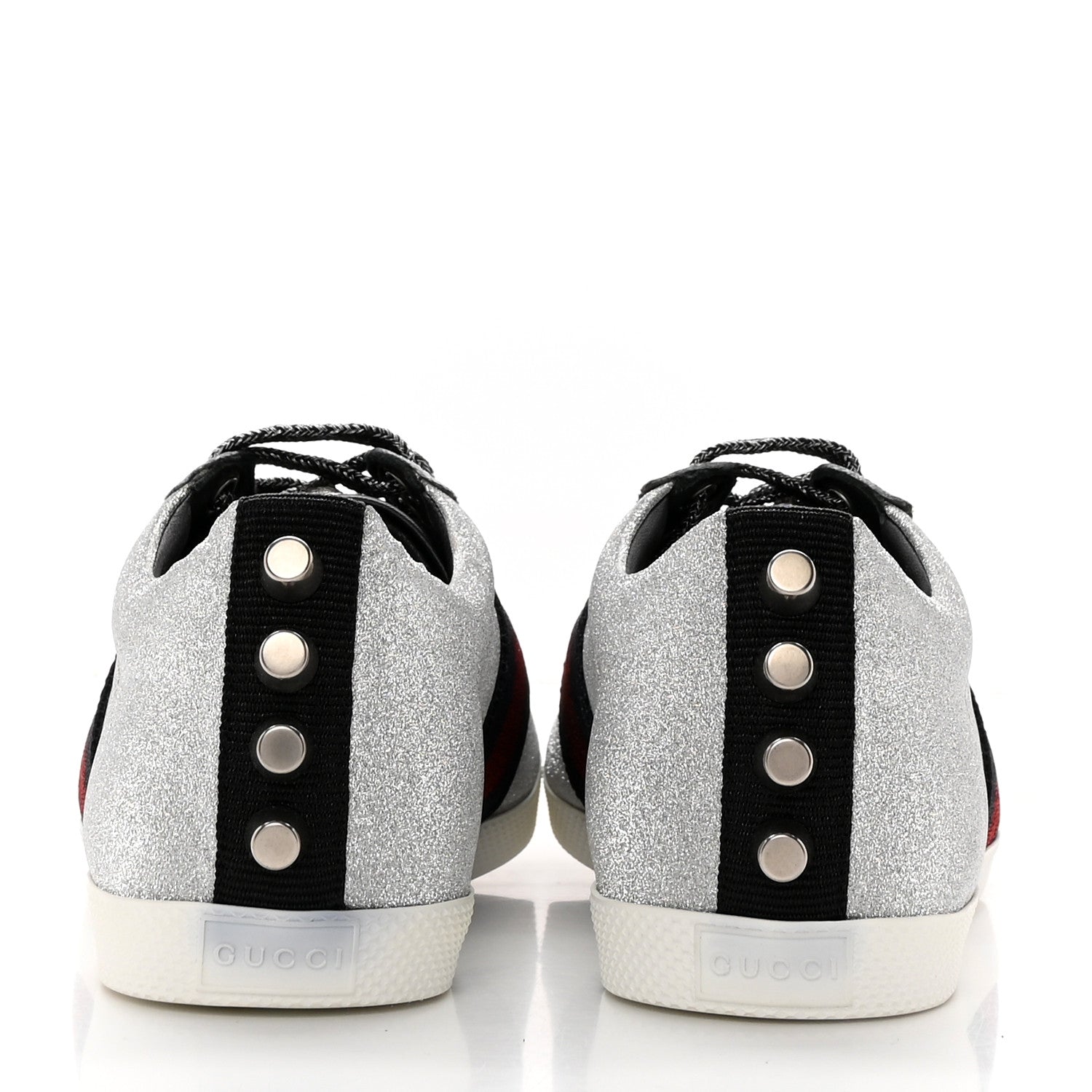 Gucci Glitter Fabric Studded Web Womens Sneakers 35.5 Silver 5 of 13