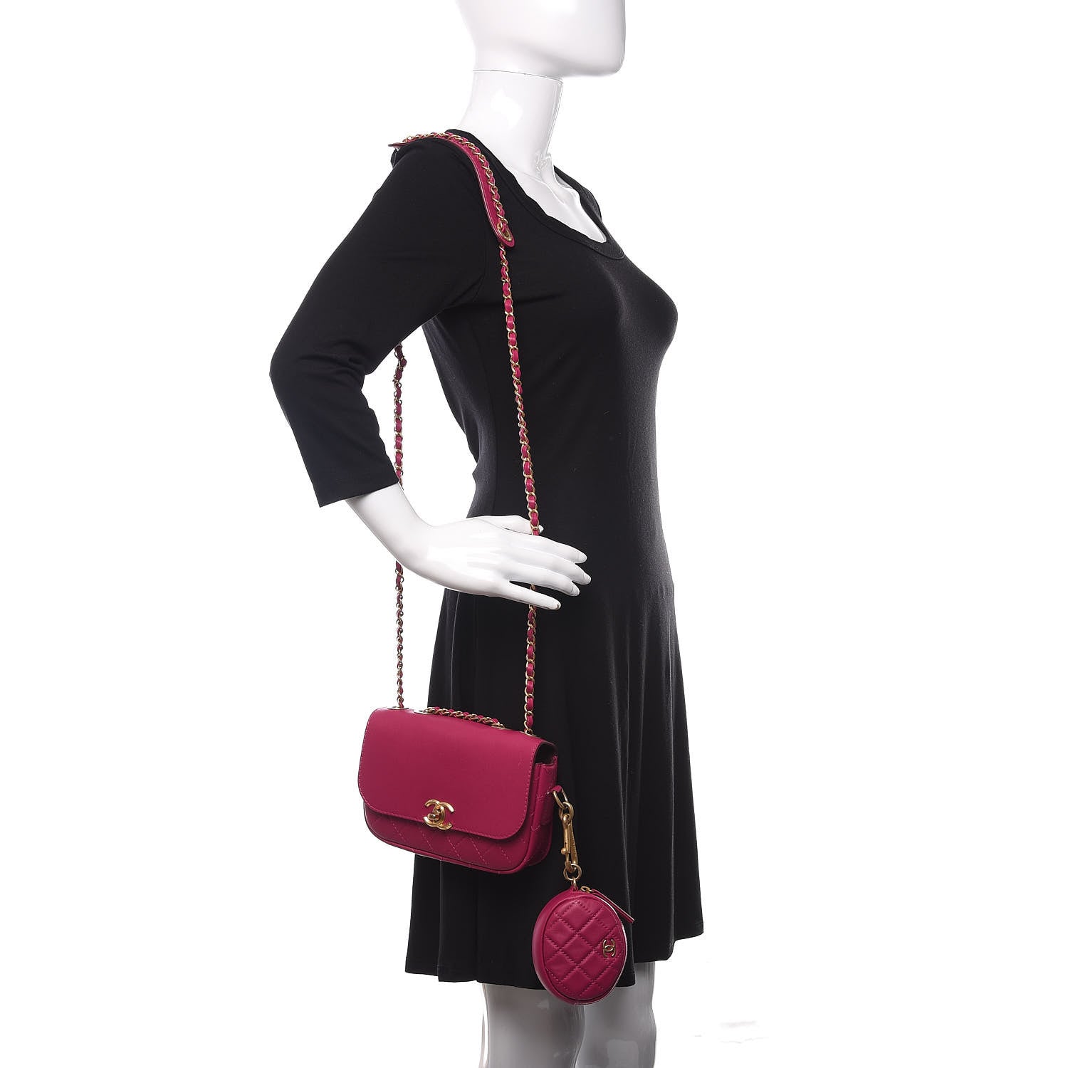 Chanel Calfskin Quilted Multi Pouching Flap And Coin Purse Fuchsia 2 of 10