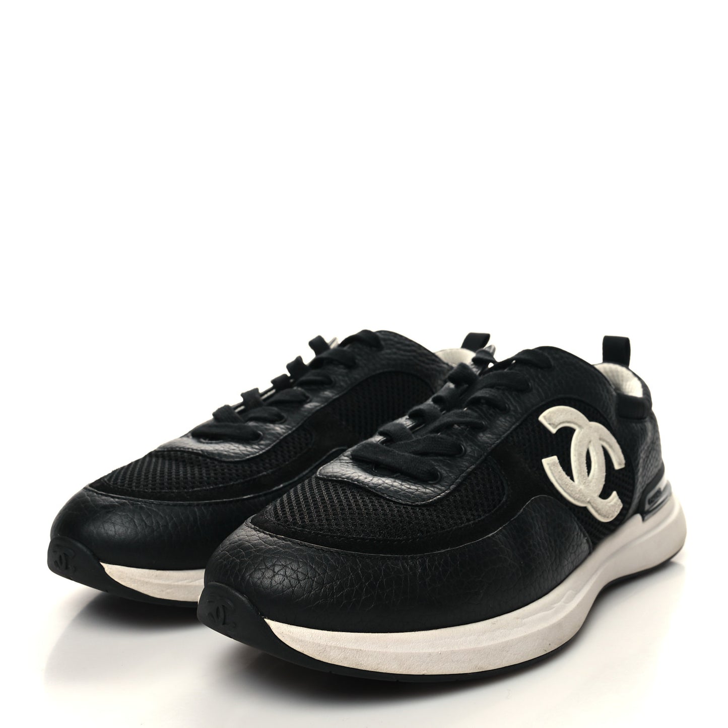 Calfskin Mesh Suede Mens CC Sneakers 43 Black White
