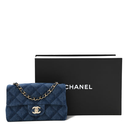 Chanel Printed Denim Quilted Mini Rectangular Flap Dark Blue 9 of 11
