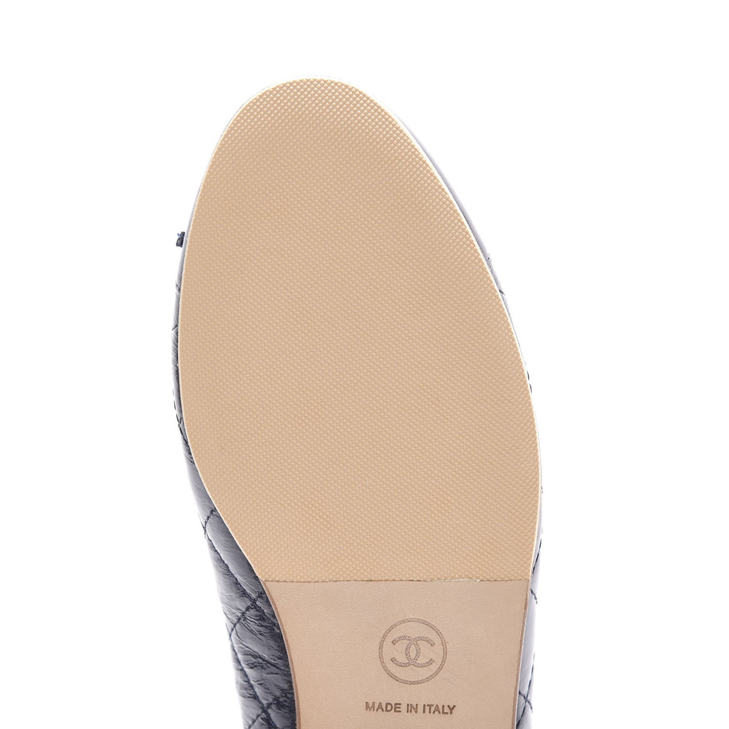 Aged Calfskin Quilted CC Cap Toe Ballerina Flats 35.5 Navy