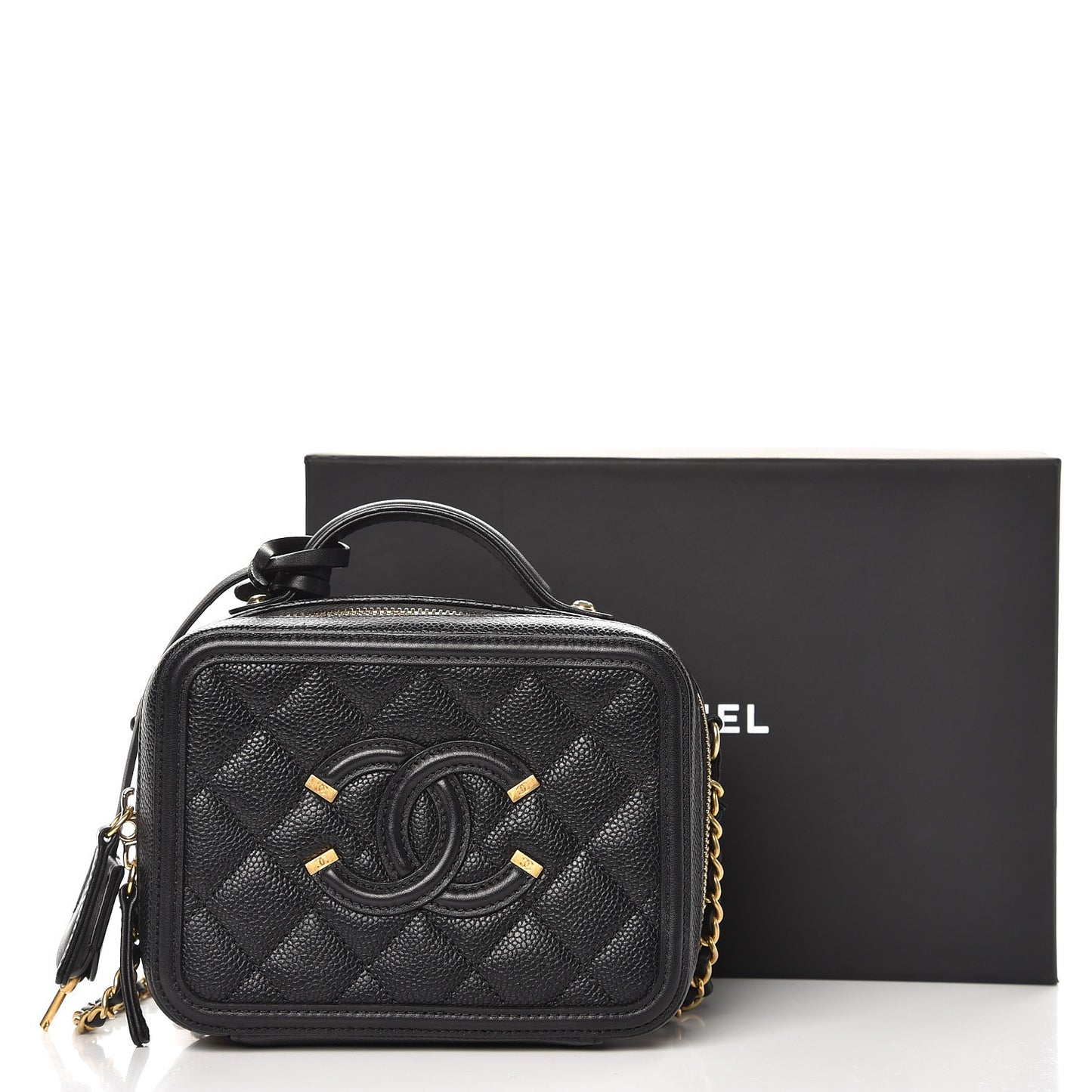 Caviar Quilted Small CC Filigree Vanity Case Black