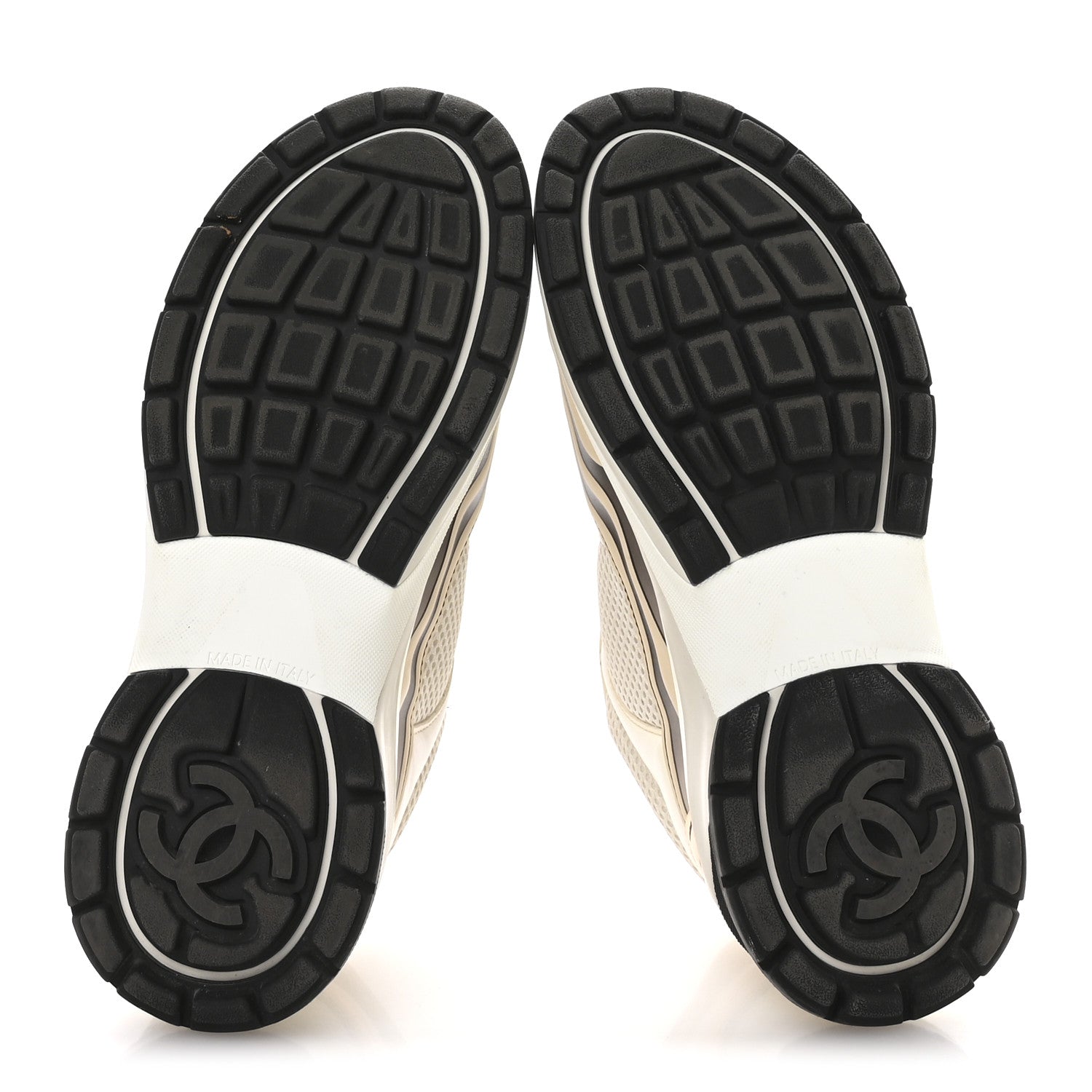 Chanel Fabric Laminated Calfskin Stretch CC Sneakers 37 Ivory White Silver 6 of 9