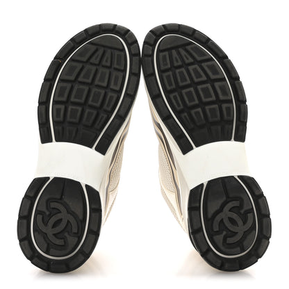 Chanel Fabric Laminated Calfskin Stretch CC Sneakers 37 Ivory White Silver 6 of 9