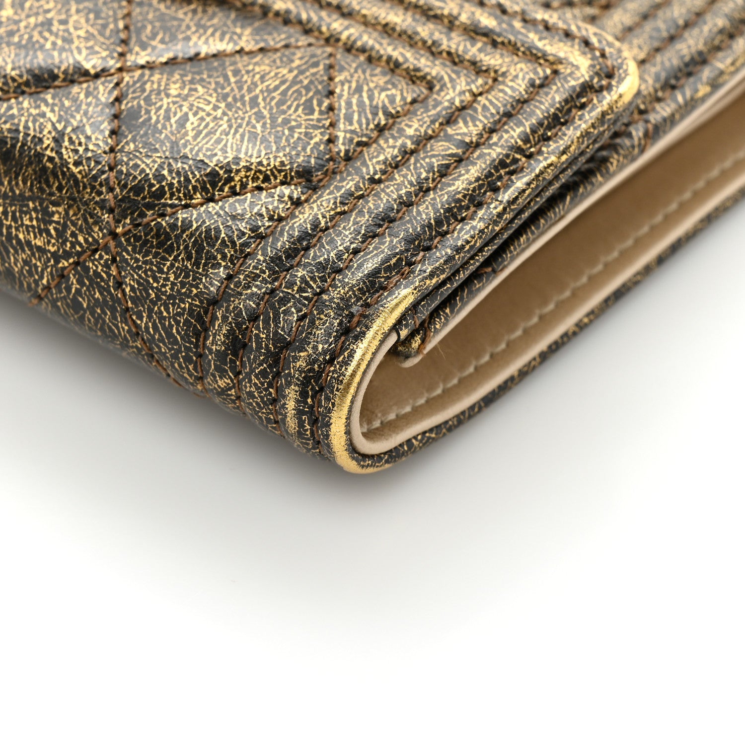 Chanel Cracked Metallic Calfskin Quilted Compact Boy Wallet Gold 15 of 17
