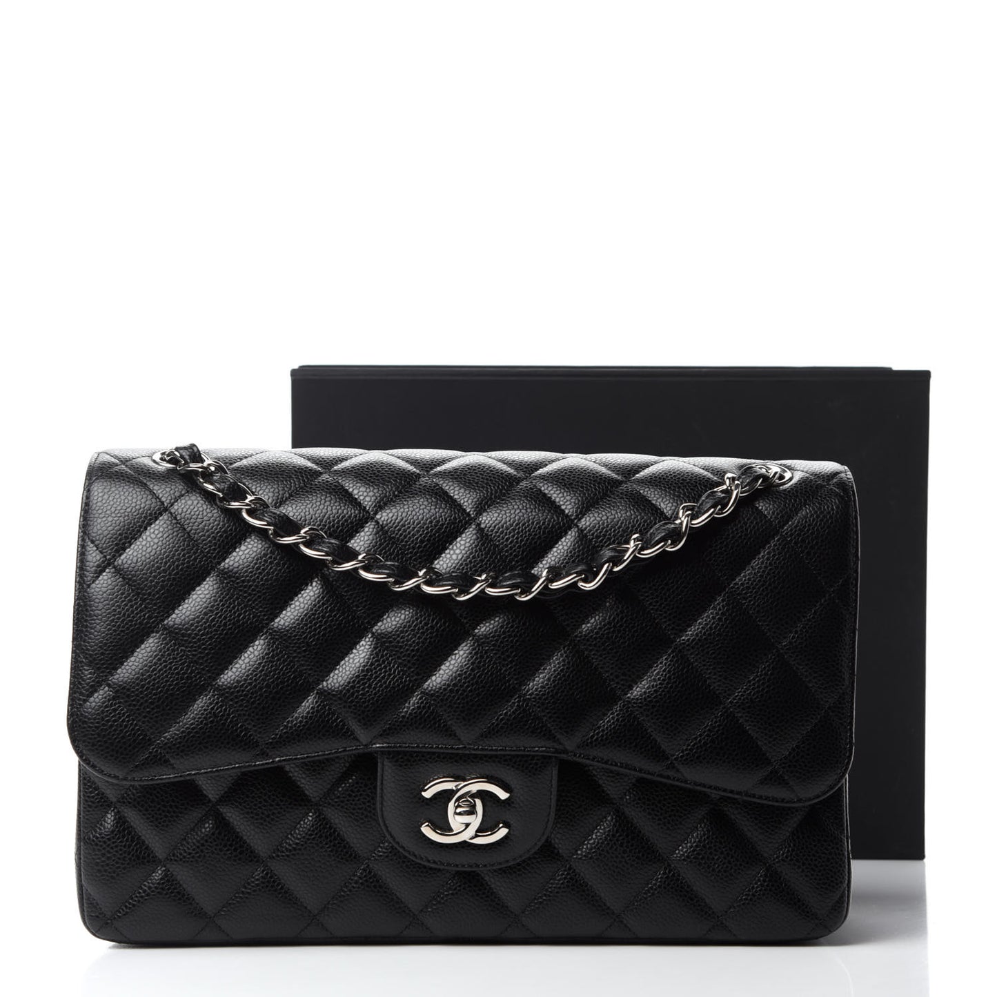 Caviar Quilted Jumbo Double Flap Black