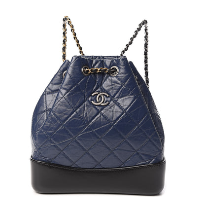 Chanel Aged Calfskin Quilted Small Gabrielle Backpack Blue Black 1 of 10