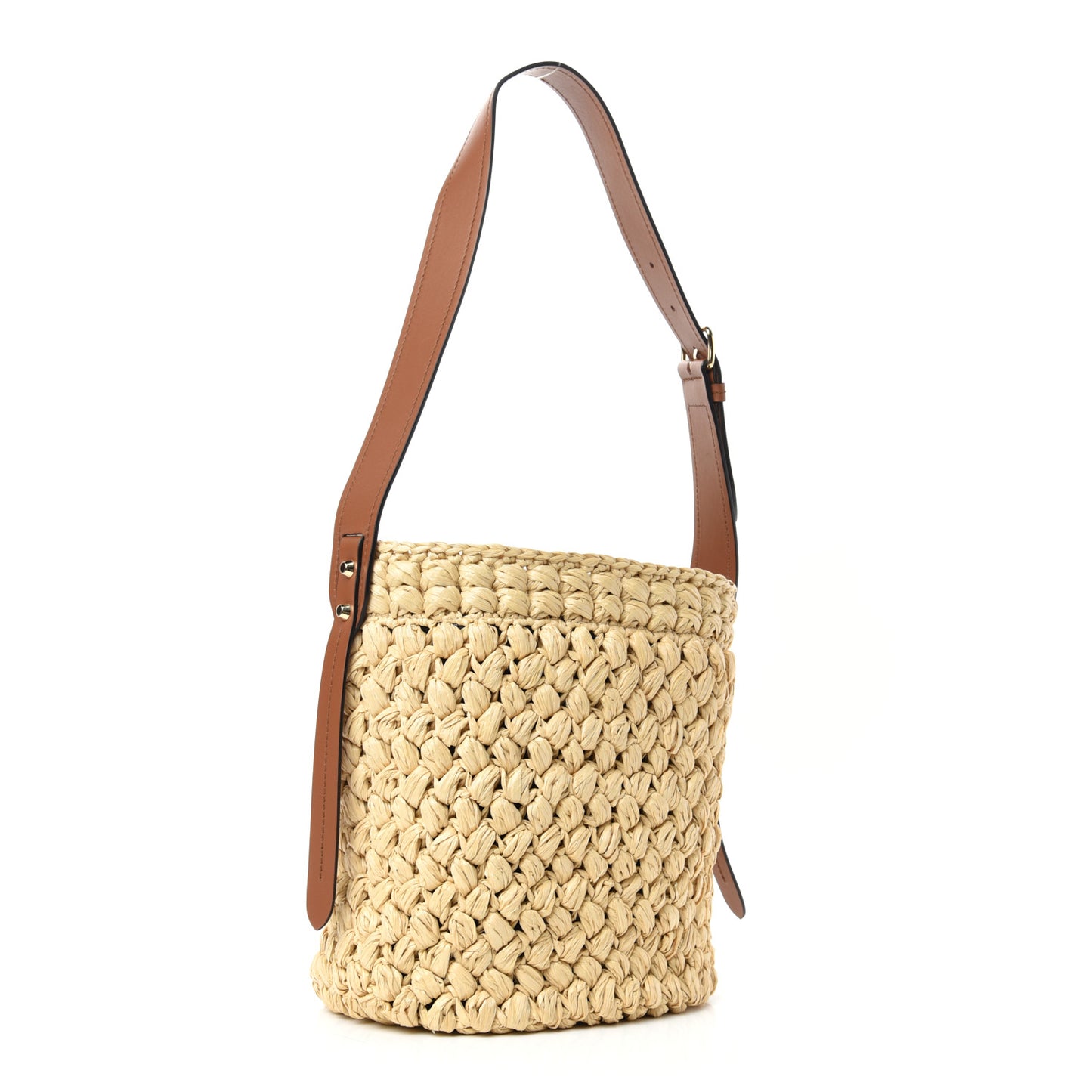 Raffia City Calf Bucket Bag Naturale Cognac