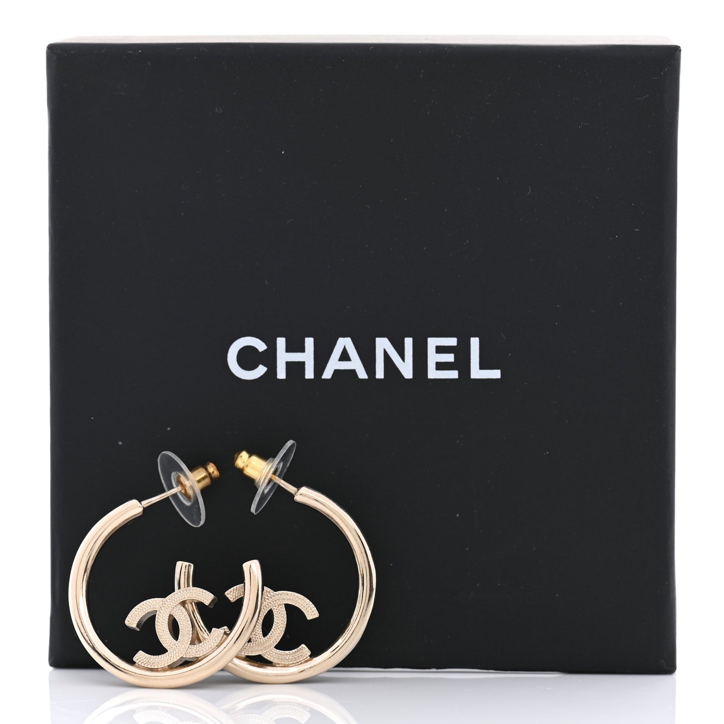Metal Textured CC Hoop Earrings Gold