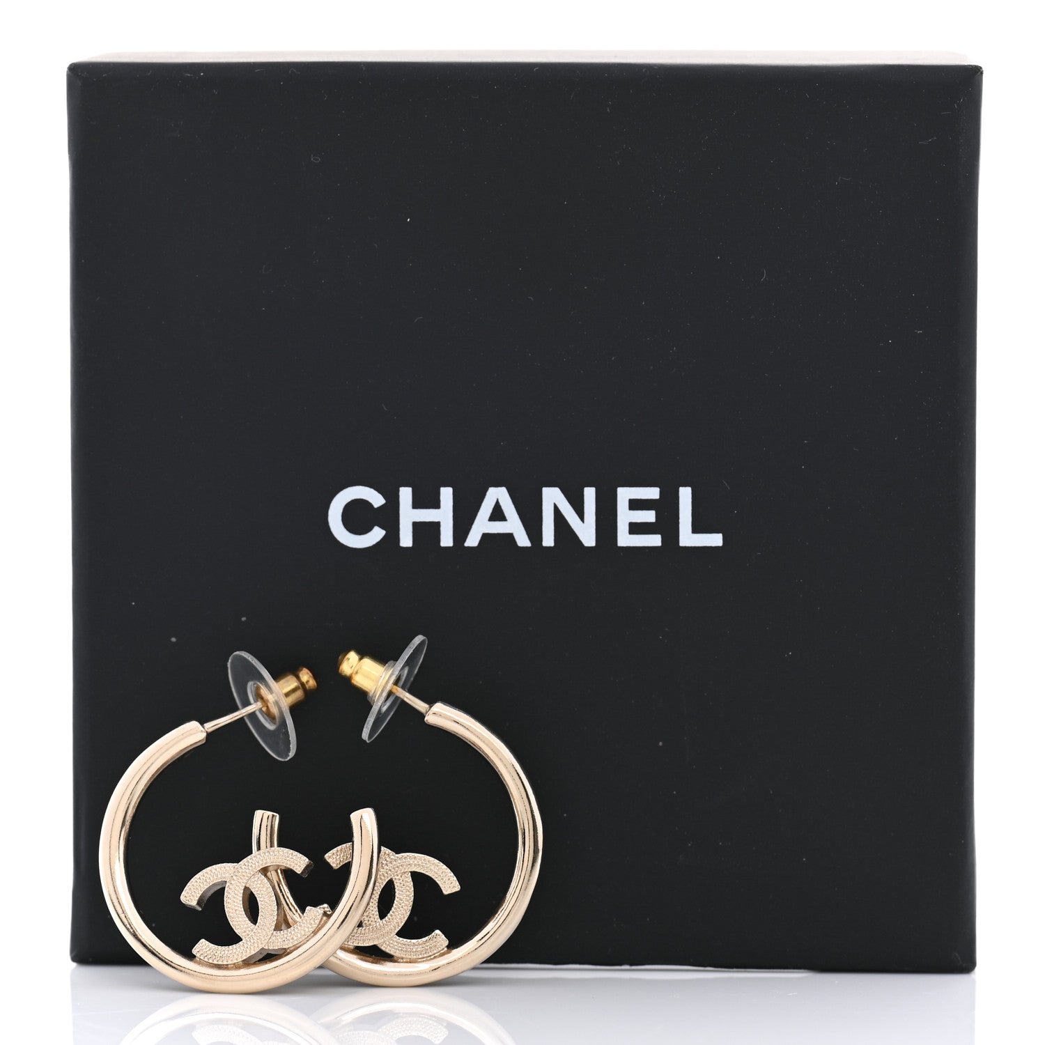 Chanel Metal Textured CC Hoop Earrings Gold 6 of 6