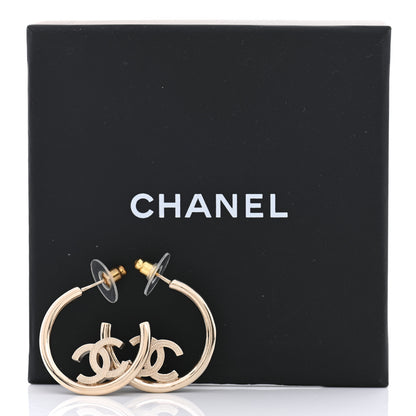 Chanel Metal Textured CC Hoop Earrings Gold 6 of 6