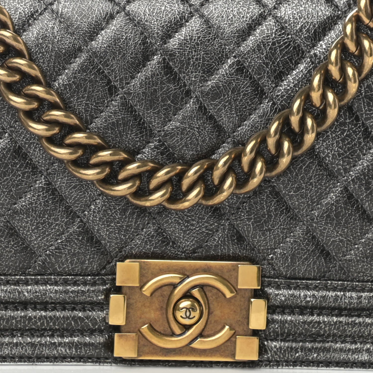 Chanel Cracked Metallic Calfskin Quilted Medium Boy Flap Dark Silver 8 of 11