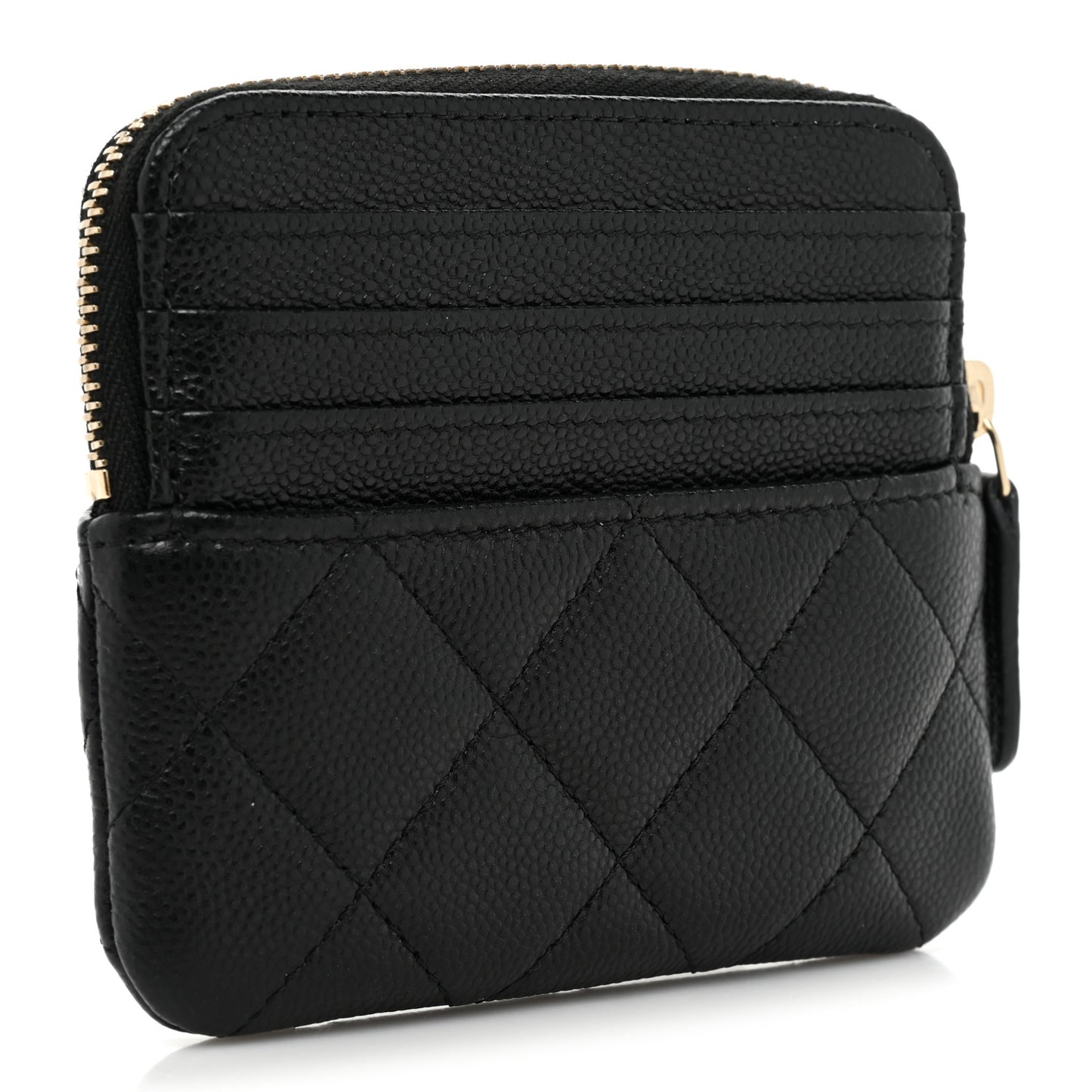 Caviar Quilted Zip Card Holder Wallet Black