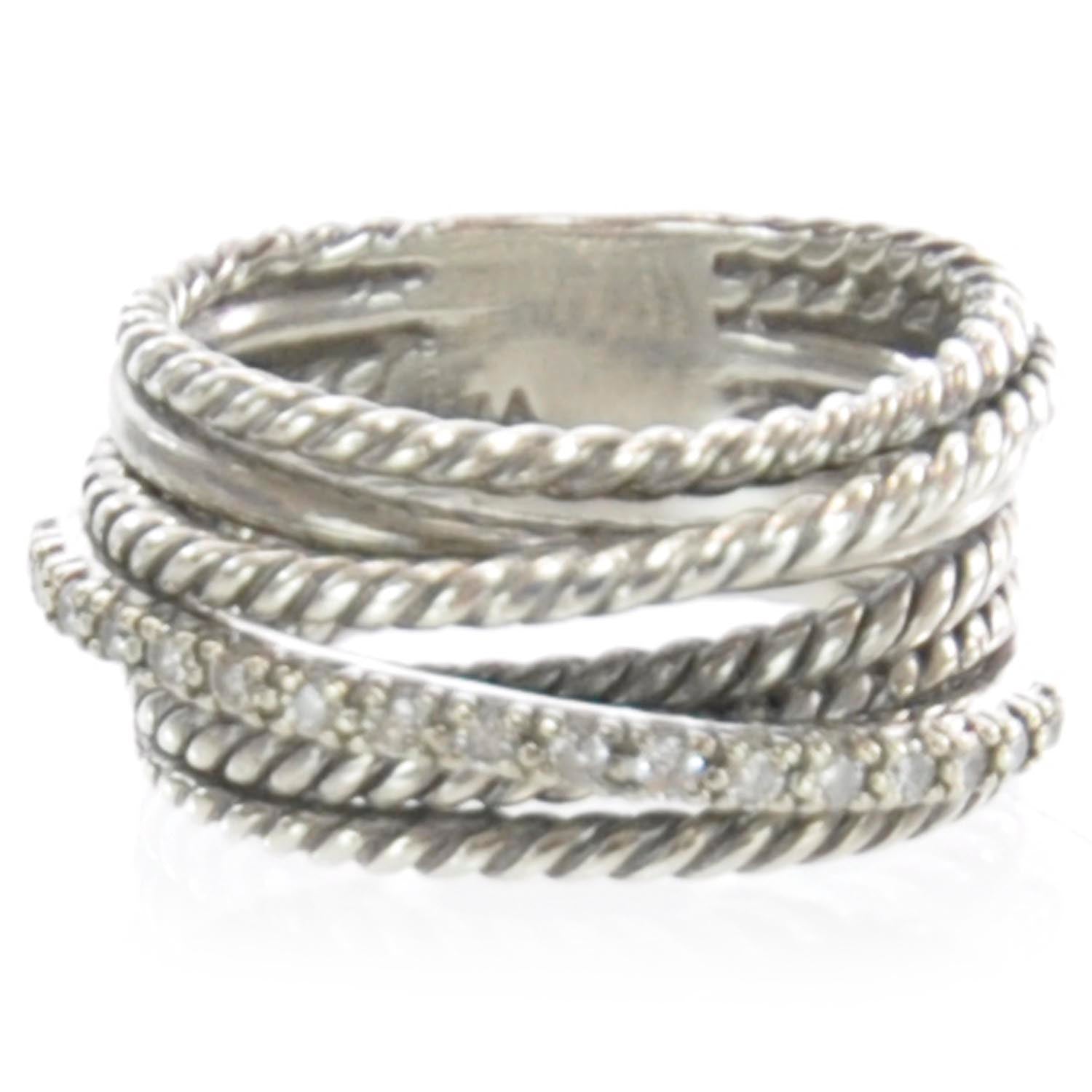 David Yurman Sterling Silver 14k Gold Diamond Multi Cable Wrap Ring 7 1 of 5