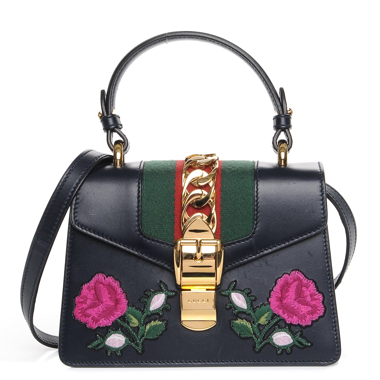 Calfskin Embroidered Mini Sylvie Top Handle Bag Blue