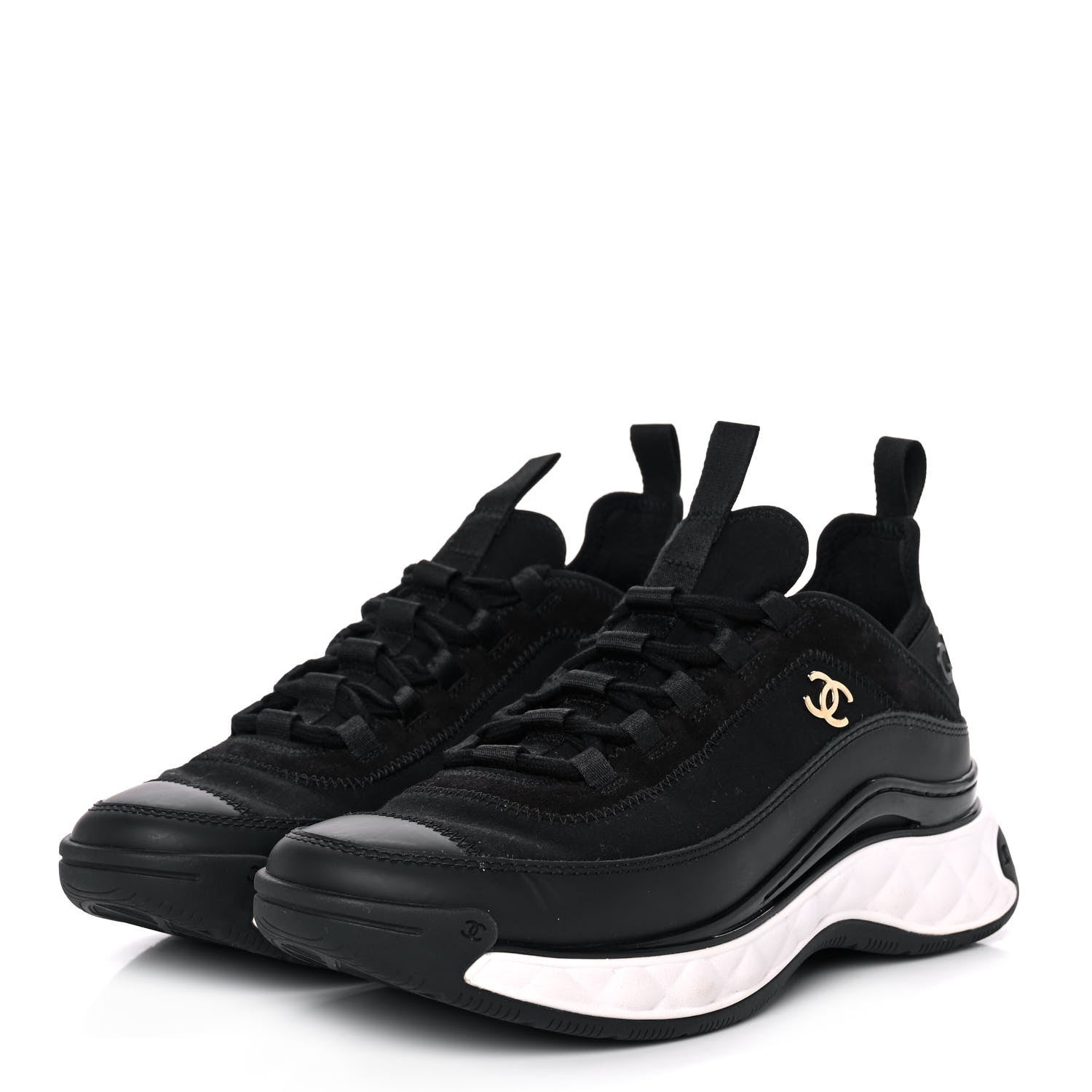 Chanel Velvet Calfskin Mixed Fibers CC Sneakers 38 Black 3 of 9