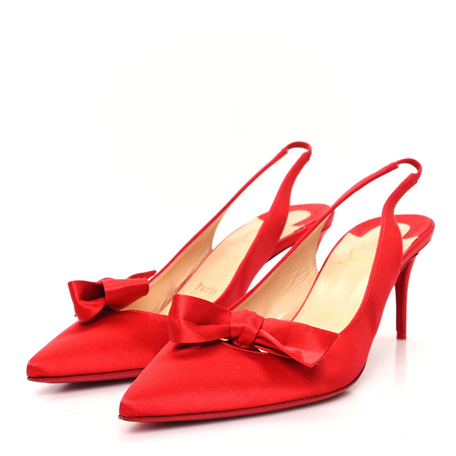 Christian Louboutin Crepe Satin Yasling 70 Slingback Pumps 38 Red 4 of 9
