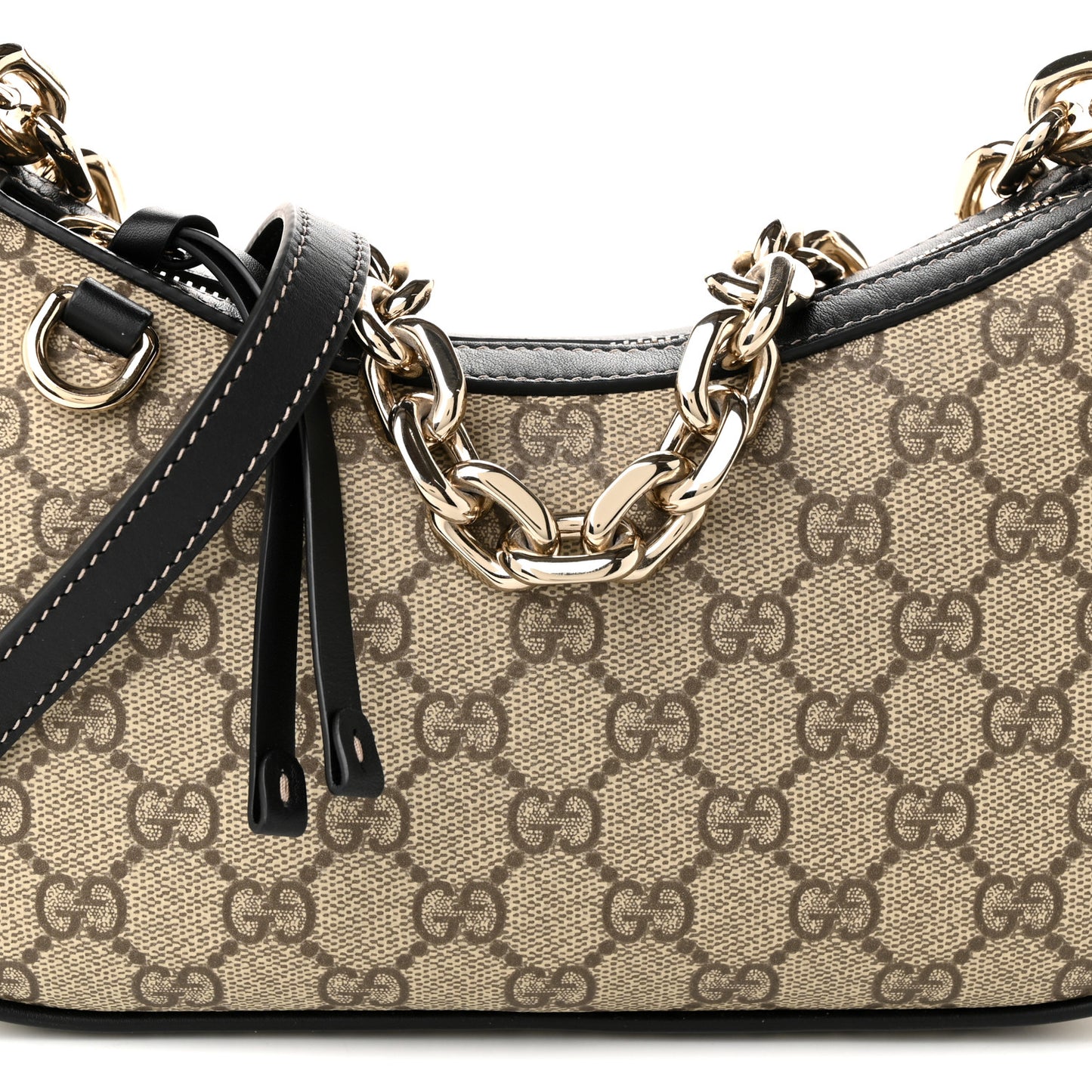 GG Supreme Monogram Textured Calfskin Small Emblem Shoulder Bag Beige Black