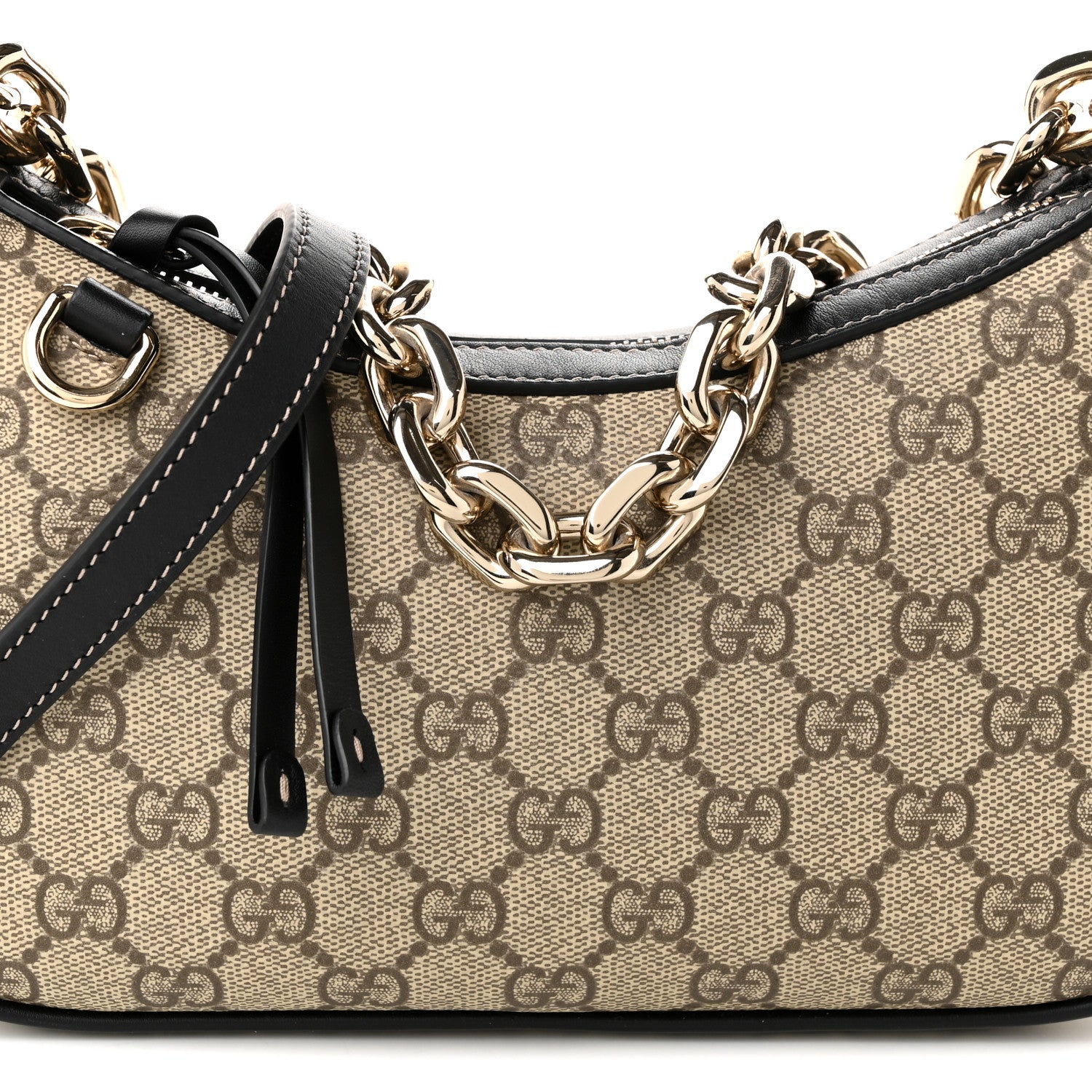 Gucci GG Supreme Monogram Textured Calfskin Small Emblem Shoulder Bag Beige Black 7 of 9