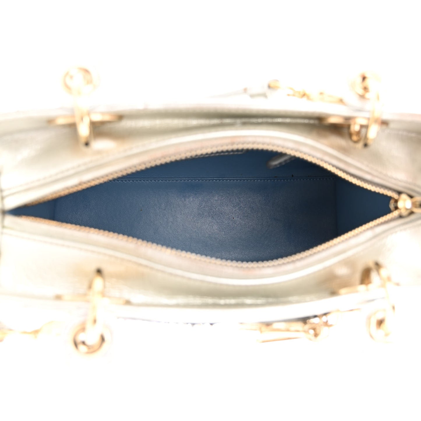 Metallic Calfskin Embroidered Lady Dior Silver Multicolor