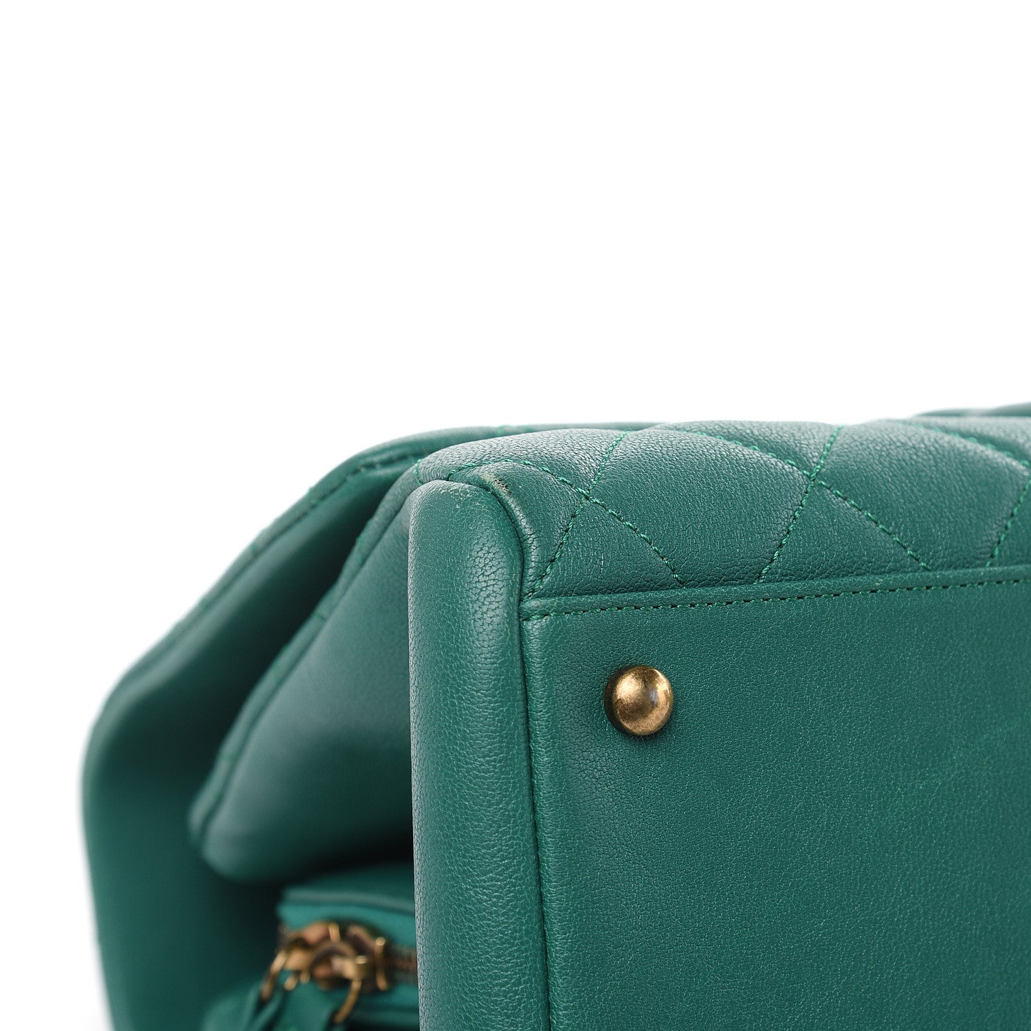 Chanel Shiny Sheepskin Quilted Large Trapezio Flap Green 10 of 13