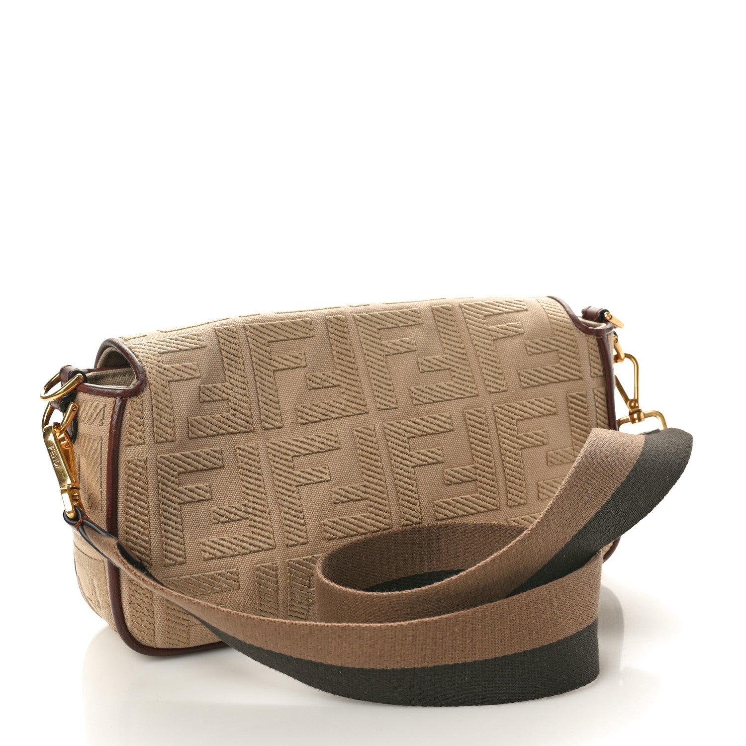 Fendi Canvas Vitello King Bi-Color Strap FF Embroidered Baguette Beige 3 of 10