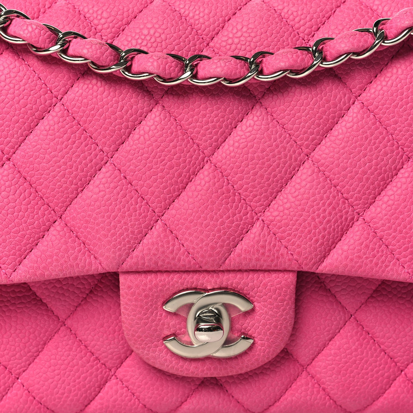Iridescent Caviar Quilted Medium Double Flap Pink