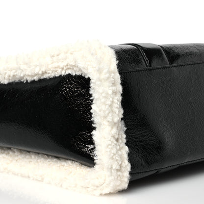 Marc Jacobs Shiny Calfskin Faux Shearling Large The Traveler Tote Bag Black 10 of 12