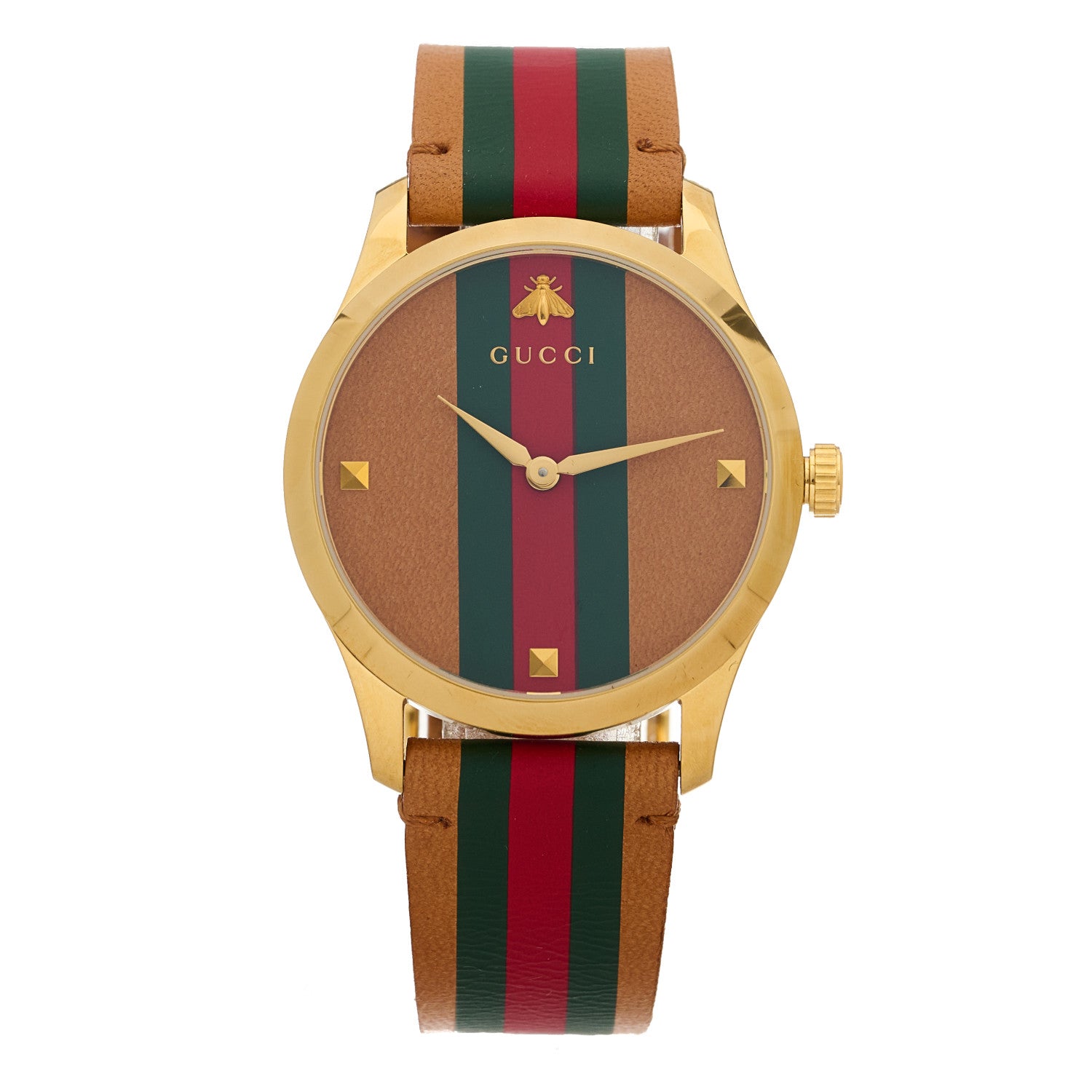 Gucci Stainless Steel Calfskin 38mm G-Timeless Stripe Web Quartz Watch Brown 1 of 5